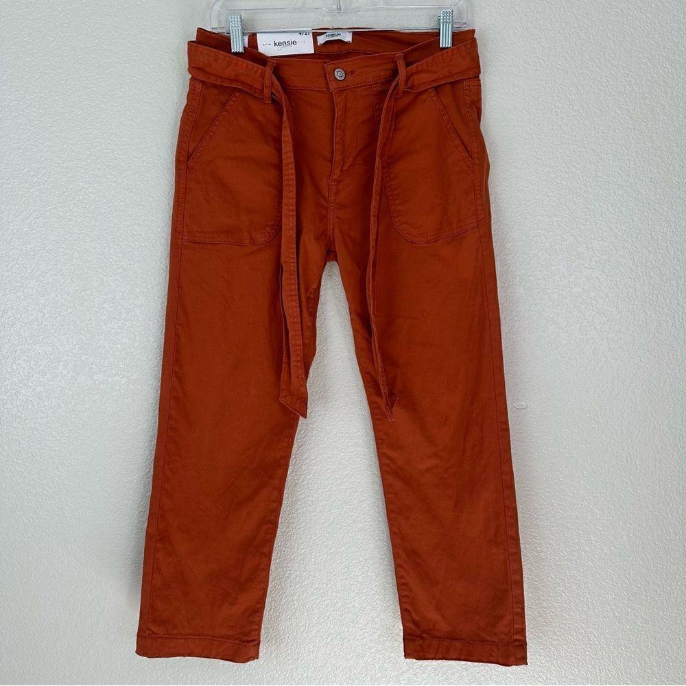 NWT Kensie Jeans Orange High Rise Tie Belt Straight Leg, Sz 4/27